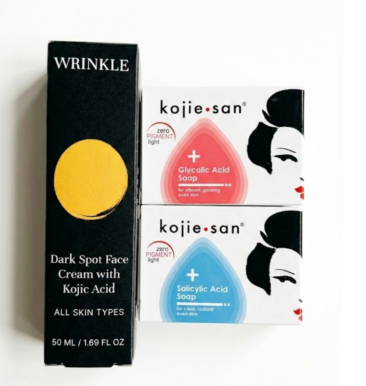 Kojic Acid Spot Treatment Bundle - Wrinkle Cream & Exfoliating Soaps Pack