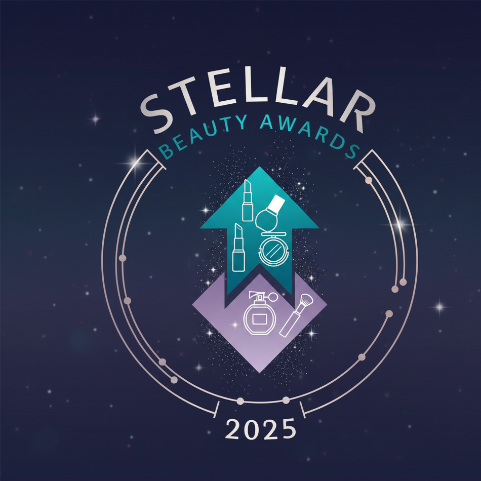 Stellar Beauty Awards logo with icons of beauty products on a dark blue background